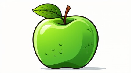 Cute cartoon illustration of a green apple with defined outlines and a glossy finish