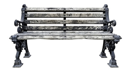 Vintage iron and wooden park bench with detailed craftsmanship. Perfect for outdoor garden settings or historical site visuals in stock photo.