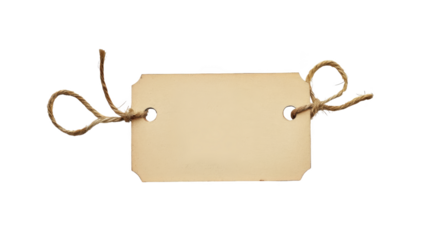 Blank beige price tag with a string isolated on a white background, ready for customization, perfect for retail, sales, and gift labels.