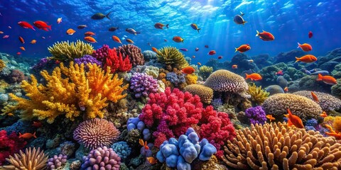 Vibrant and diverse Red Sea coral reef, underwater, marine life, colorful, vibrant, coral, reef
