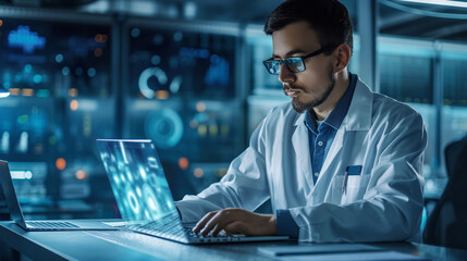 portrait of an engineer working on laptop