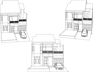 Vector illustration sketch of modern minimalist residential architectural engineering design with tropical climate