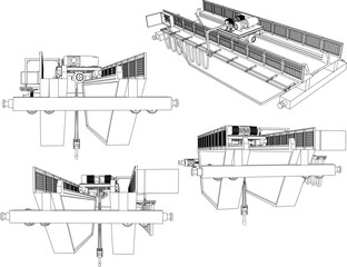 Obraz premium Vector illustration sketch of heavy equipment container cargo lifting machine design drawing
