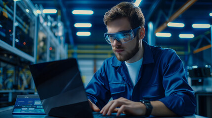 Fototapeta premium portrait of an engineer working on laptop