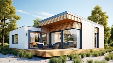 Detailed view of the exterior siding of a small minimalist house, showcasing clean lines, smooth surfaces, and modern materials, isolated on white. 3d Clipart, Isolate on white background, Center
