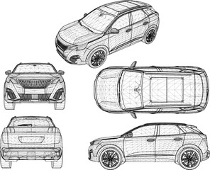 Vector illustration sketch of modern minimalist 4 wheel drive MPV car design