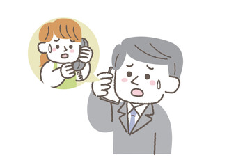 保育園から連絡を受けた父親のイラスト