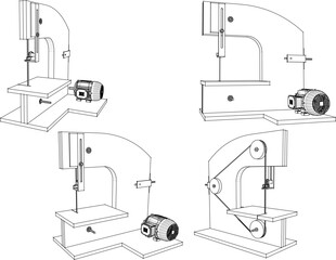 Vector illustration sketch of wood cutting machine design drawing for small industry