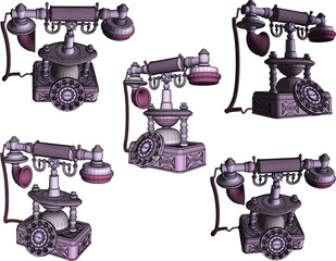Vector illustration sketch of old vintage telephone communication machine design drawing