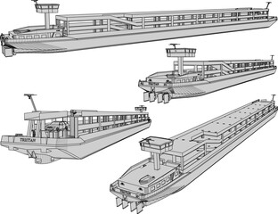 Vector illustration sketch of vehicle cargo ship design drawing for sea transportation