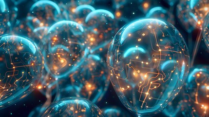 Transparent balloons with circuit texture. Opaque balloons on a transparent background. Cyber monday decorative elements. 