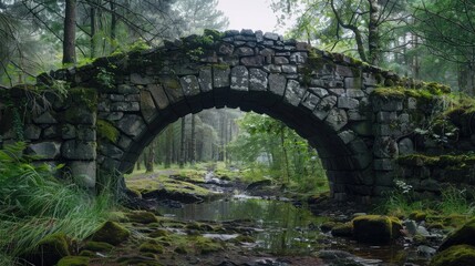 View from the base of an ancient stone bridge