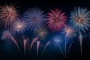 Colorful fireworks soaring over a black background. Can be used as abstract background or wallpaper