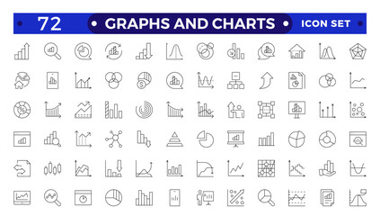 Growing bar graph icon set. Business graphs and charts icons. Statistics and analytics  Outline icon. Statistic and data, charts diagrams, money, down or up arrow. © artshuvo