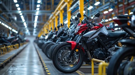 A motorcycle manufacturing plant with assembly lines