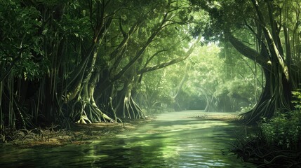 Exotic Mangrove Forest by the Coast AI generated