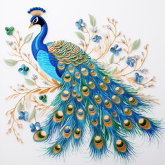 Fototapeta premium The peacock in embroidery style pattern animal bird.