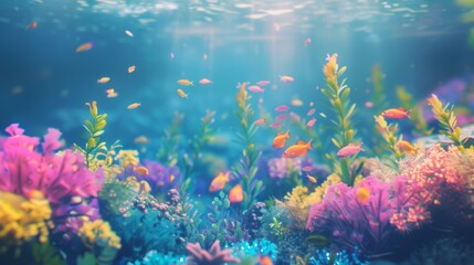 Underwater with colorful sea life fishes and plant at seabed background, summer, sea concept