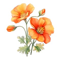 Obraz premium Blooming Desert Globemallow Watercolor on White Background
