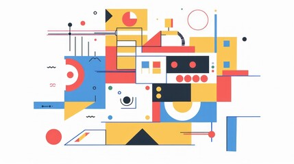 Fototapeta premium Abstract illustration of vibrant building shapes and colors in the heart of the cityscape modern architecture and design concept
