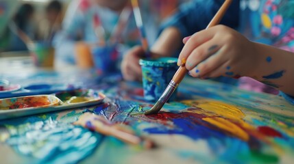 Naklejka premium Kids painting in an art class