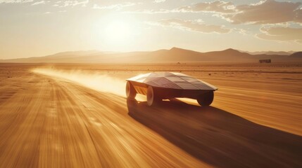 Obraz premium A timelapse of a solarpowered car crossing a desert landscape relying on the abundance of sunshine for its journey.