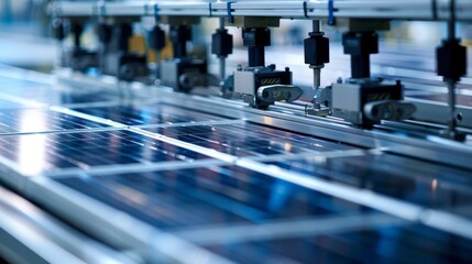 Obraz premium Closeup of a machine shaping and molding solar panel materials into their desired form.