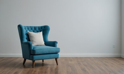 soft empty blue armchair stands, generative ai