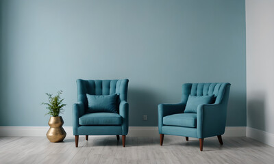 soft empty blue armchair stands, generative ai