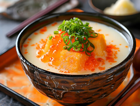 A dish of creamy and rich uni chawanmushi