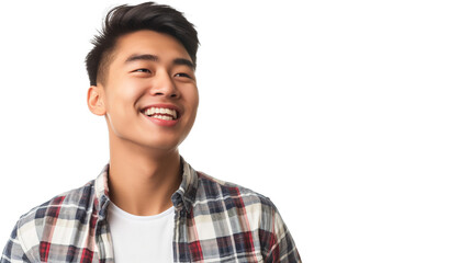 portrait of a happy young Asian man isolated on transparent background, smiling boy cut out 