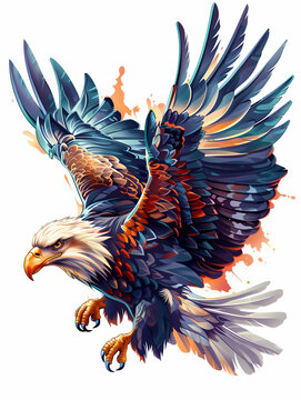 A red, white, and blue Bald Eagle, 4th of July, America, United States, on a plain white background, vector image
