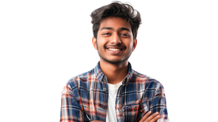 portrait of a happy young Indian man isolated on transparent background