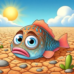 Fish out of water, English idiom. A fish flopping on dry land, looking confused.