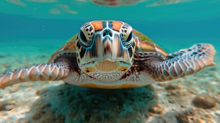 Fototapeta premium Tamar Project in Bahia, a nonprofit NGO, saves endangered sea turtles at the coast to prevent extinction. 