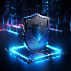 A photo of a cybersecurity icon with a shield and lock