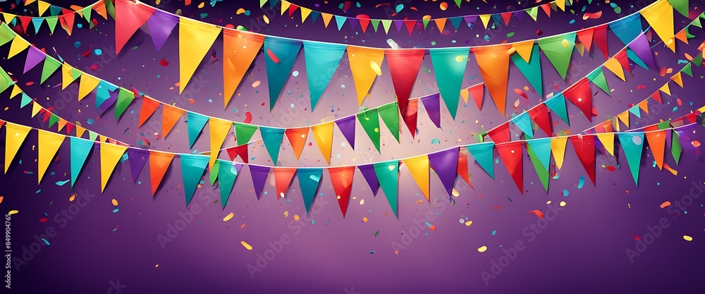 Wall mural Multicolored Garlands and Buntings Set with Ribbons and Flags - Festive Party and Holiday Decoration

