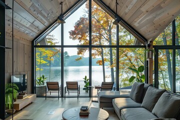 lakeside retreat with modern cabin