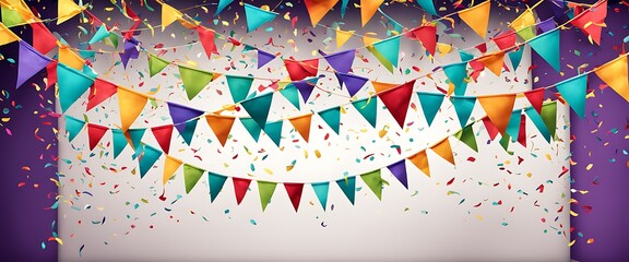 Obraz premium Multicolored Garlands and Buntings Set with Ribbons and Flags - Festive Party and Holiday Decoration
