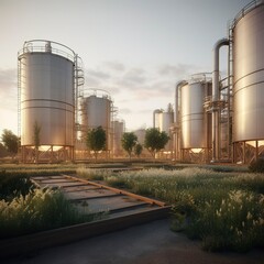 Obraz premium photo of a biomass facility with silos storing organic materials