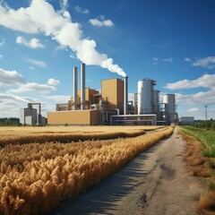 photo of a biomass power station in a rural setting.