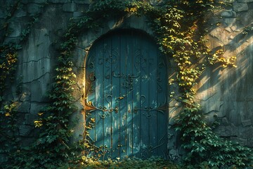 door old ivy gate entrance architecture background green wall outdoors ancient nature