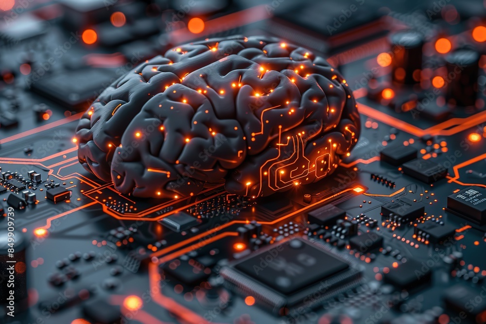 Poster technology brain computing science processor circuit engineering ai information network concept elec