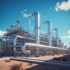 Obraz premium photo of a geothermal power plant with pipes and infrastructure