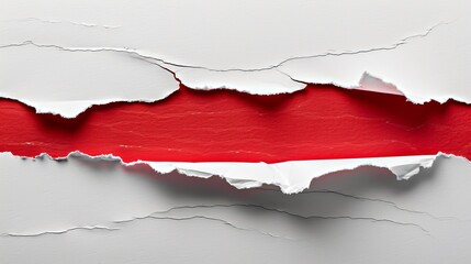 White paper torn with a bold red header, isolated background, studio lighting highlighting the crisp tear, perfect for marketing material