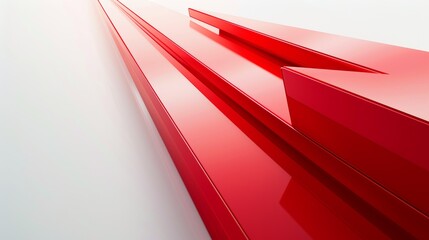 Upward-pointing 3D financial arrow in vibrant red, white background for a clean look, designated area for text, straightforward and bold