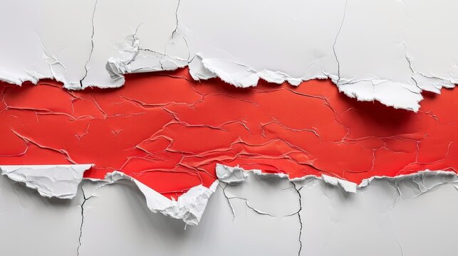 Torn white paper featuring a red header, isolated background, studio lighting for clear detail, ideal for striking advertisement designs