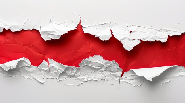 Torn white paper featuring a red header, isolated background, studio lighting for clear detail, ideal for striking advertisement designs