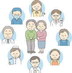 老夫婦と医療スタッフ