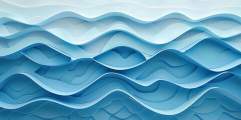 Fototapeta premium Blue paper waves abstract background 3d illustration for travel, business, fashion, beauty, art and medical concepts